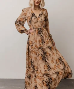 BB Custom Dresses Olivia Maxi Dress | Camel Print