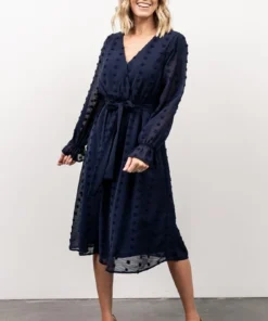 POL Paisley Dot Midi Dress | Navy