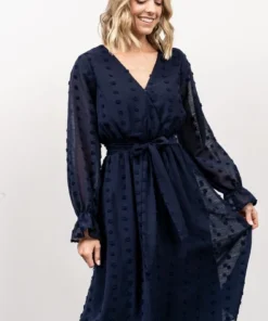 POL Paisley Dot Midi Dress | Navy