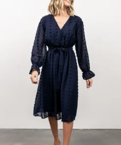 POL Paisley Dot Midi Dress | Navy