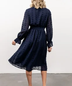 POL Paisley Dot Midi Dress | Navy