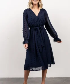POL Paisley Dot Midi Dress | Navy