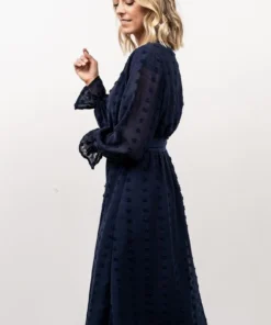 POL Paisley Dot Midi Dress | Navy