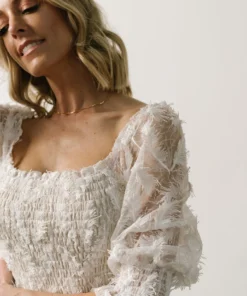 BB Custom Paloma Smocked Feather Maxi Dress | Off White 19 BB Custom Paloma Smocked Feather Maxi Dress | Off White