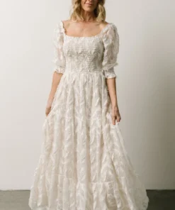 BB Custom Paloma Smocked Feather Maxi Dress | Off White
