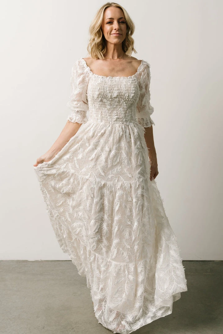 BB Custom Paloma Smocked Feather Maxi Dress | Off White 5 BB Custom Paloma Smocked Feather Maxi Dress | Off White