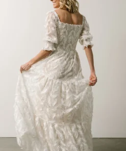 BB Custom Paloma Smocked Feather Maxi Dress | Off White 18 BB Custom Paloma Smocked Feather Maxi Dress | Off White