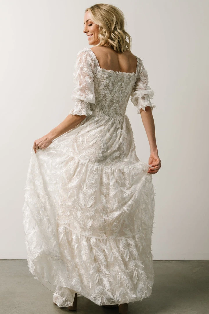 BB Custom Paloma Smocked Feather Maxi Dress | Off White 9 BB Custom Paloma Smocked Feather Maxi Dress | Off White