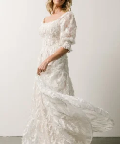 BB Custom Paloma Smocked Feather Maxi Dress | Off White 17 BB Custom Paloma Smocked Feather Maxi Dress | Off White