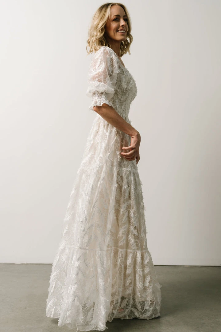 BB Custom Paloma Smocked Feather Maxi Dress | Off White 6 BB Custom Paloma Smocked Feather Maxi Dress | Off White
