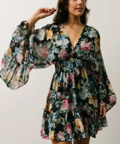 DF Pansy Mini Dress | Black Multi Floral Dresses