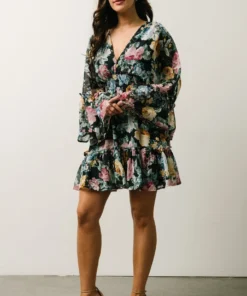 DF Pansy Mini Dress | Black Multi Floral Dresses 18 DF Pansy Mini Dress | Black Multi Floral Dresses