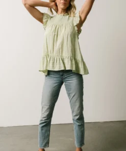 IL Peggy Ruffle Sleeve Top | Light Green Tops