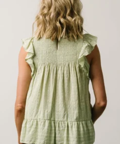 IL Peggy Ruffle Sleeve Top | Light Green Tops