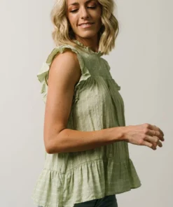 IL Peggy Ruffle Sleeve Top | Light Green Tops