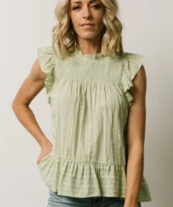 IL Peggy Ruffle Sleeve Top | Light Green Tops