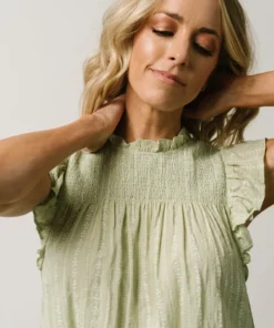 IL Peggy Ruffle Sleeve Top | Light Green Tops
