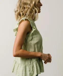 IL Peggy Ruffle Sleeve Top | Light Green Tops