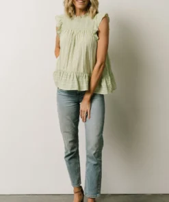 IL Peggy Ruffle Sleeve Top | Light Green Tops