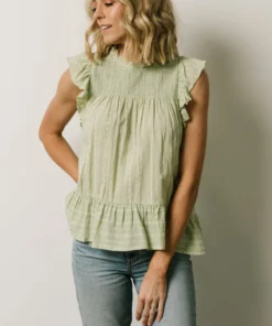IL Peggy Ruffle Sleeve Top | Light Green Tops