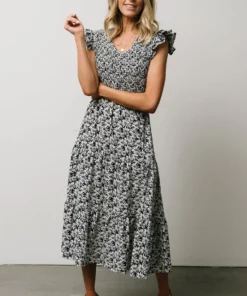 HAY Petal Smocked Midi Dress | Navy Floral Dresses