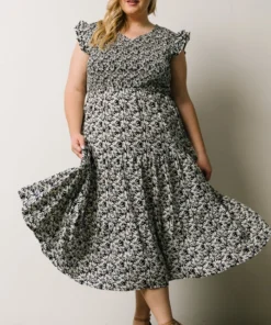 HAY Petal Smocked Midi Dress | Navy Floral Dresses