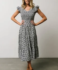 HAY Petal Smocked Midi Dress | Navy Floral Dresses