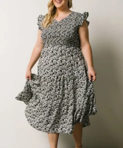 HAY Petal Smocked Midi Dress | Navy Floral Dresses