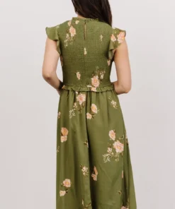 SL Pia Smocked Midi Dress | Olive Floral Shop All