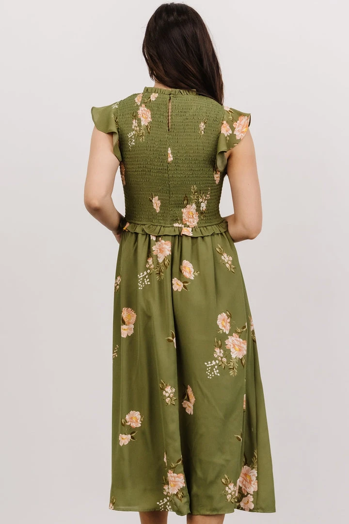 SL Pia Smocked Midi Dress | Olive Floral Shop All 2 SL Pia Smocked Midi Dress | Olive Floral Shop All