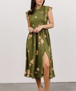 SL Pia Smocked Midi Dress | Olive Floral Shop All