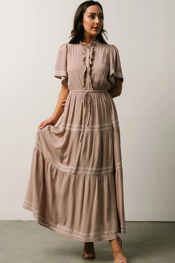 IL Dresses Piper Tiered Midi Dress | Dusty Mauve 1 IL Dresses Piper Tiered Midi Dress | Dusty Mauve