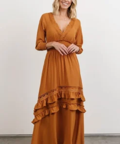 BB Custom Pippa Ruffle Maxi Dress | Camel Dresses