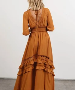 BB Custom Pippa Ruffle Maxi Dress | Camel Dresses