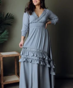 BB Custom Dresses Pippa Ruffle Maxi Dress | Dusty Blue