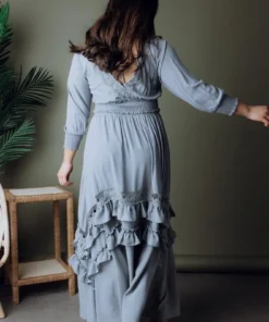 BB Custom Dresses Pippa Ruffle Maxi Dress | Dusty Blue