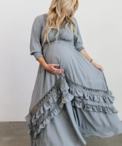 BB Custom Dresses Pippa Ruffle Maxi Dress | Dusty Blue