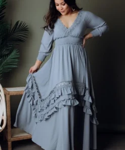 BB Custom Dresses Pippa Ruffle Maxi Dress | Dusty Blue