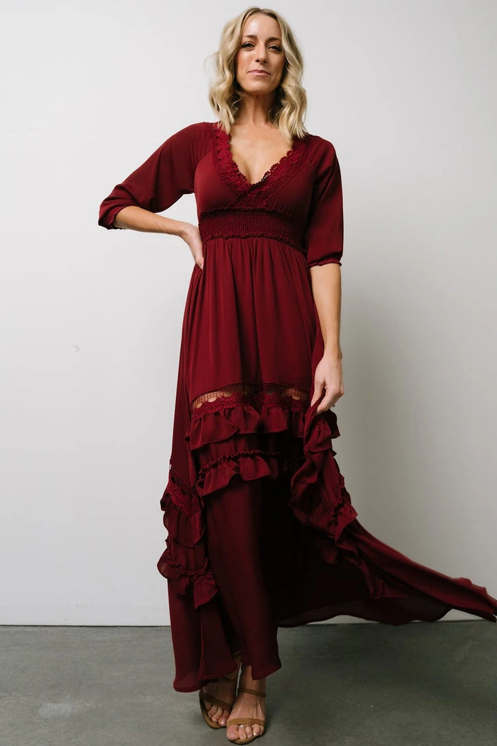 BB Custom Pippa Ruffle Maxi Dress | Merlot 3 BB Custom Pippa Ruffle Maxi Dress | Merlot