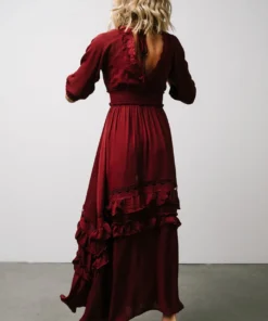 BB Custom Pippa Ruffle Maxi Dress | Merlot 10 BB Custom Pippa Ruffle Maxi Dress | Merlot