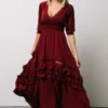 BB Custom Pippa Ruffle Maxi Dress | Merlot