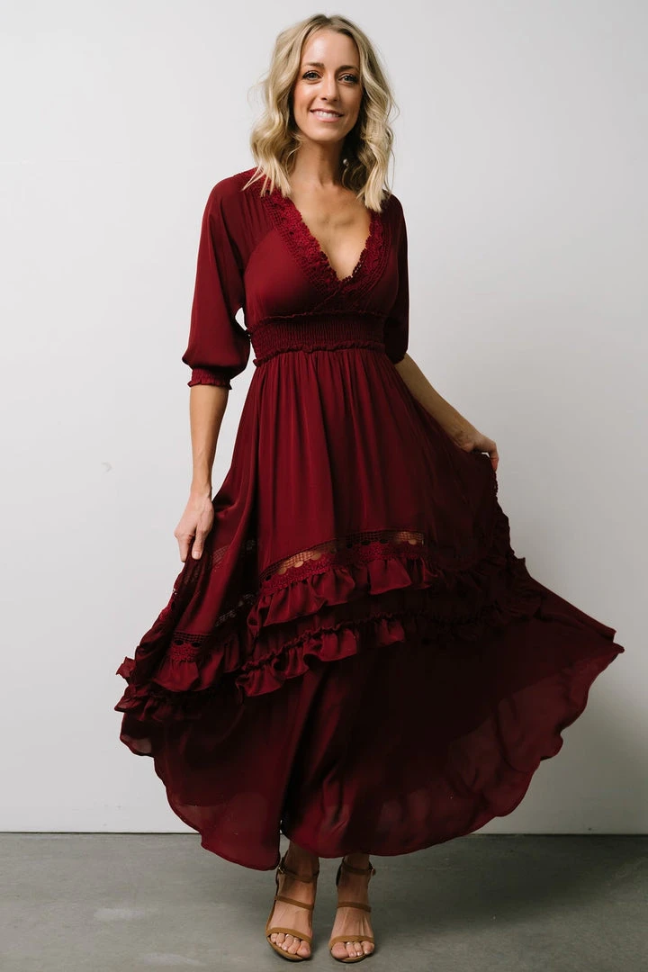 BB Custom Pippa Ruffle Maxi Dress | Merlot 5 BB Custom Pippa Ruffle Maxi Dress | Merlot