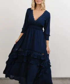 BB Custom Pippa Ruffle Maxi Dress | Navy