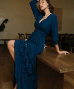 BB Custom Pippa Ruffle Maxi Dress | Navy