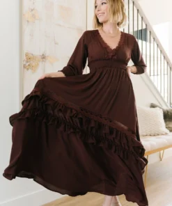 BB Custom Pippa Ruffle Maxi Dress | Raisin