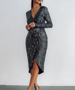 MA Poland Sequin Midi Dress | Black Dresses