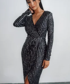 MA Poland Sequin Midi Dress | Black Dresses