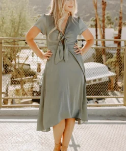 JH Dresses Poppy Satin Midi Dress | Eucalyptus