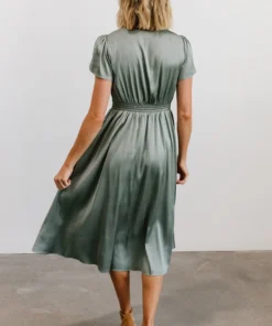 JH Dresses Poppy Satin Midi Dress | Eucalyptus