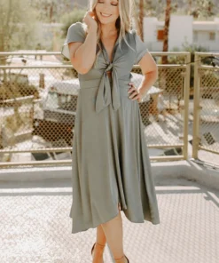 JH Dresses Poppy Satin Midi Dress | Eucalyptus